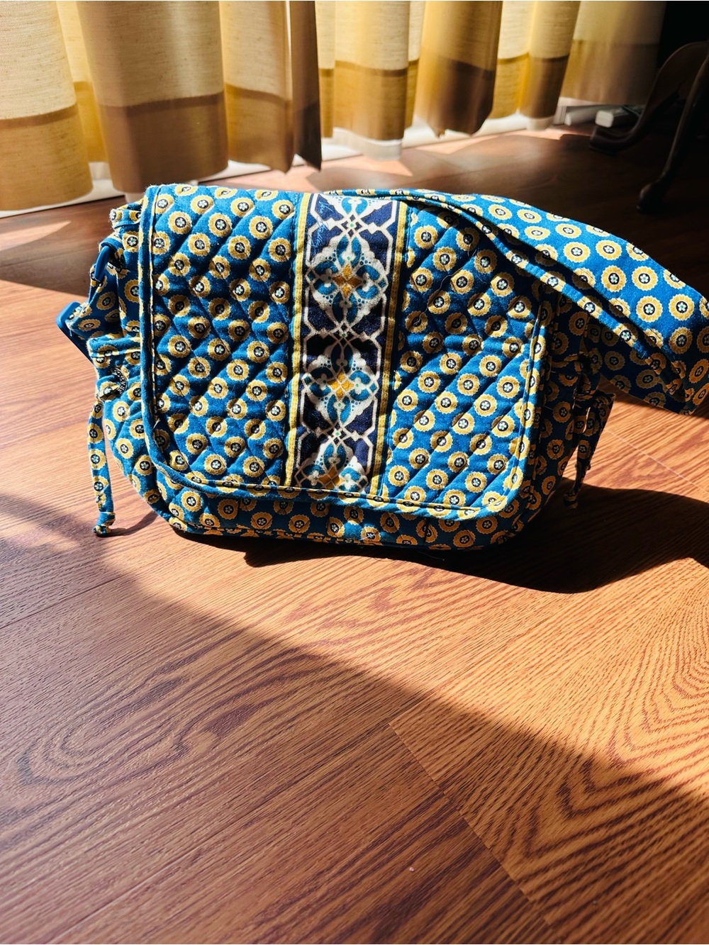 Vera Bradley Retired “Riviera Blue” & Yellow Crossbody Quilted Bag